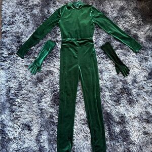 Fashion Nova 2 Piece Velvet Set With Gloves - Emerald Green - Size Small